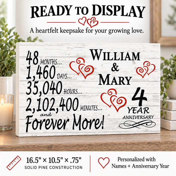 4th Anniversary Gift - Personalized Wood Sign for Husband, Wife or Couple - 4 Year
