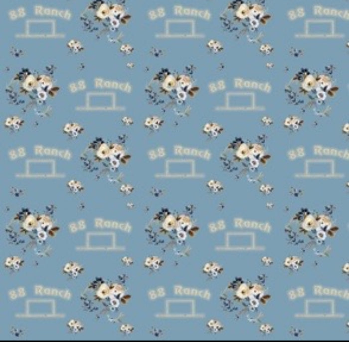 88 Ranch light blue floral & cream logo