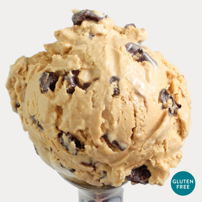 photo of gluten free Coffee Toffee ice cream on an ice cream scooper
