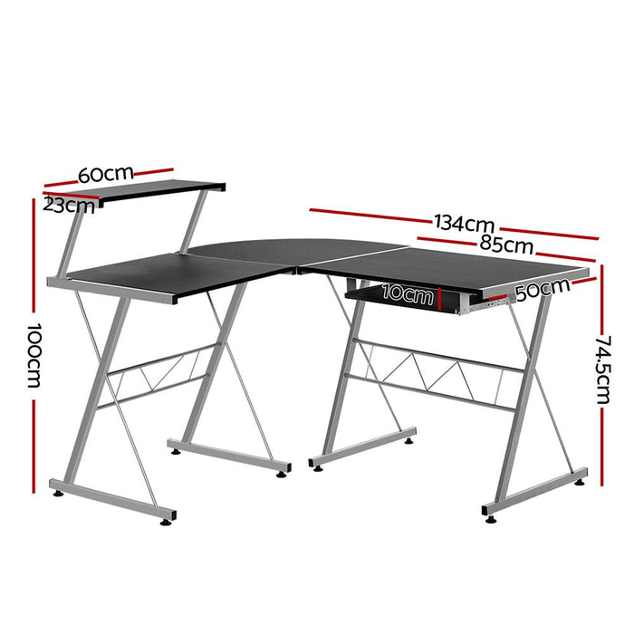 Corner Metal Pull Out Table Desk - Black -Home Living Store - -