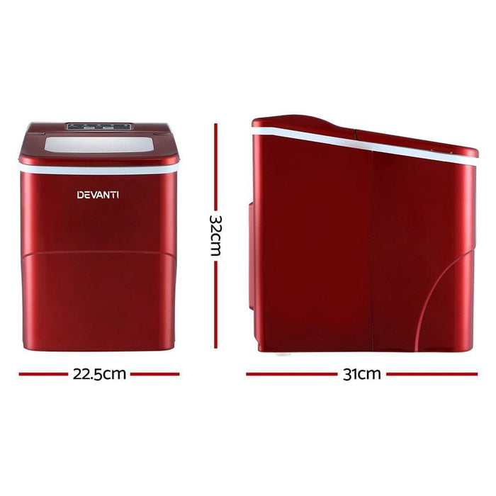 DEVANTi Portable Ice Cube Maker Machine 2L Home Bar Benchtop Easy Quick Red -Home Living Store - -