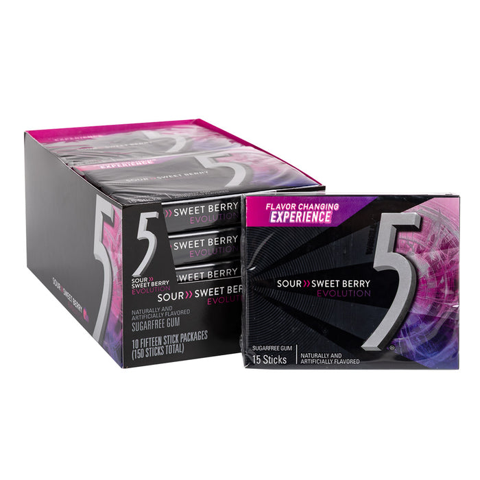 Five Gum Sour Sweet Berry Evolution Chewing Gum - 10 Count