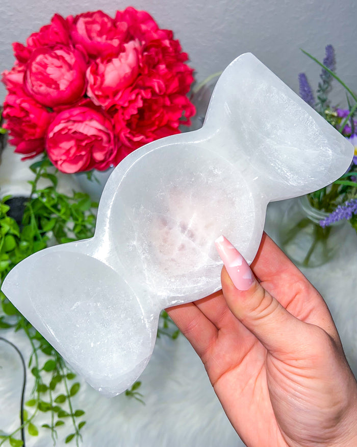 Satin Spar {Selenite} Triple Moon Phases Bowl ~ 8 inches