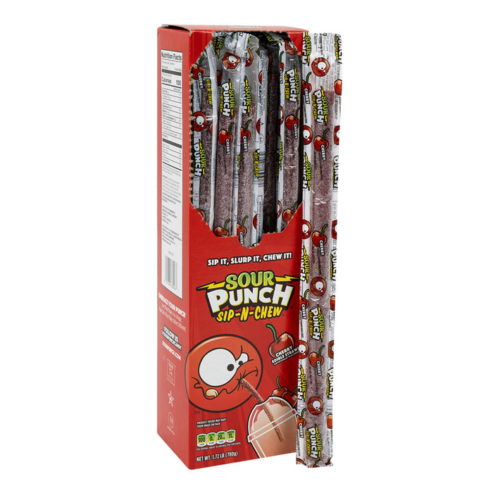 Sour Punch Cherry Sip N Chew Edible Straws Candy - 30 Count