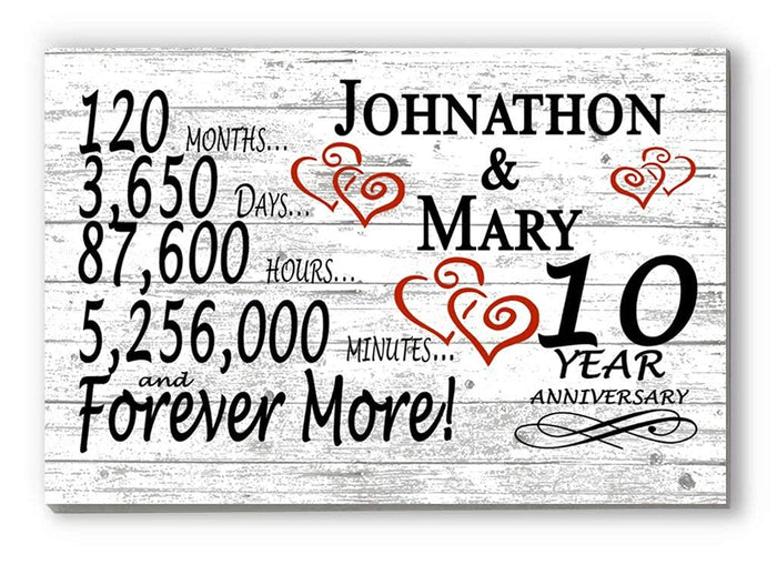 Personalized 10 Year Anniversary Gift – Custom Couple’s Names | Solid Wood Plaque with Countdown - Broad Bay Personalized Gifts Shipped Fast