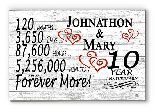 Personalized 10 Year Anniversary Gift – Custom Couple’s Names | Solid Wood Plaque with Countdown - Broad Bay Personalized Gifts Shipped Fast