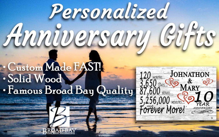 Solid Wood 10 Year Anniversary Gift Plaque for Couples 10th Wedding Anniversary - Broad Bay Personalized Gifts Shipped Fast