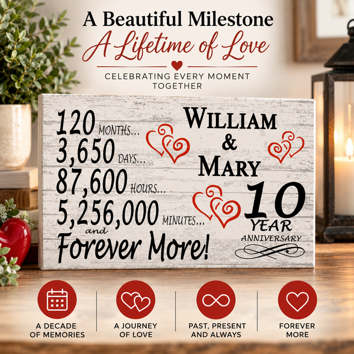 10th Anniversary Gift - Personalized Wood Sign for Husband, Wife or Couple - 10 Year