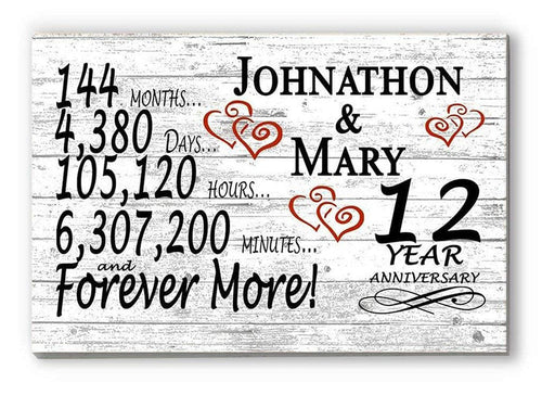 Personalized 12 Year Anniversary Gift – Custom Names | Solid Wood Countdown Sign for Couples - Broad Bay Personalized Gifts Shipped Fast