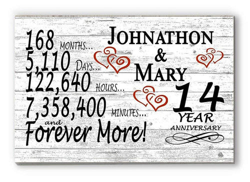 Personalized 14 Year Anniversary Gift – Custom Couple’s Names | Solid Wood “Forever More” Sign - Broad Bay Personalized Gifts Shipped Fast