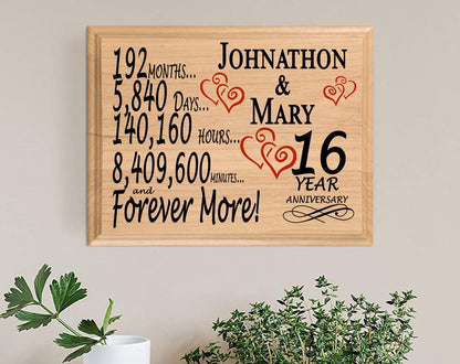 16 Year Anniversary Gift Personalized Plaque 16th Wedding Anniversary Present - Broad Bay Personalized Gifts Shipped Fast