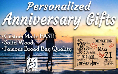 21 Year Anniversary Gift Personalized 21st Wedding Anniversary Present - Broad Bay Personalized Gifts Shipped Fast