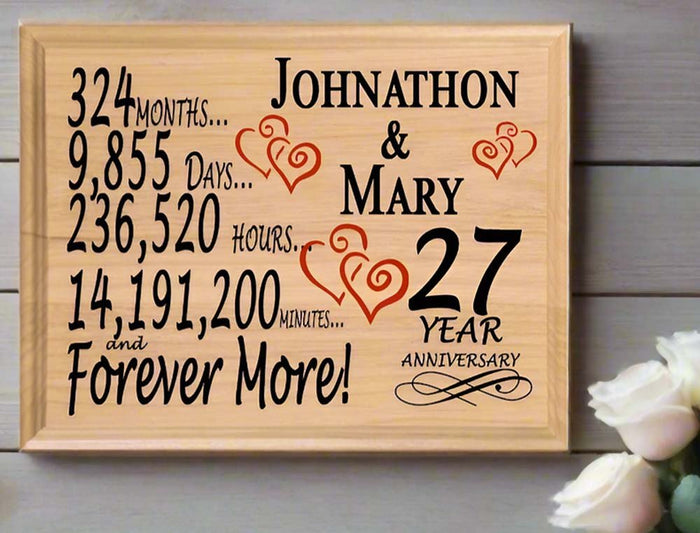 27 Year Anniversary Gift Plaque Personalized 27th Wedding Anniversary Present - Broad Bay Personalized Gifts Shipped Fast