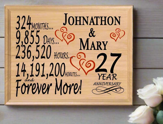27 Year Anniversary Gift Plaque Personalized 27th Wedding Anniversary Present - Broad Bay Personalized Gifts Shipped Fast