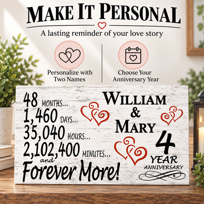 4th Anniversary Gift - Personalized Wood Sign for Husband, Wife or Couple - 4 Year