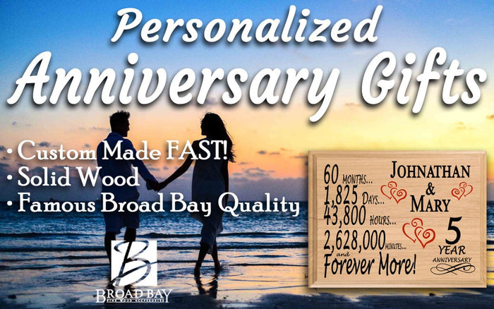 5 Year Anniversary Gift Personalized 5th Wedding Anniversary Traditional Wooden - Broad Bay Personalized Gifts Shipped Fast