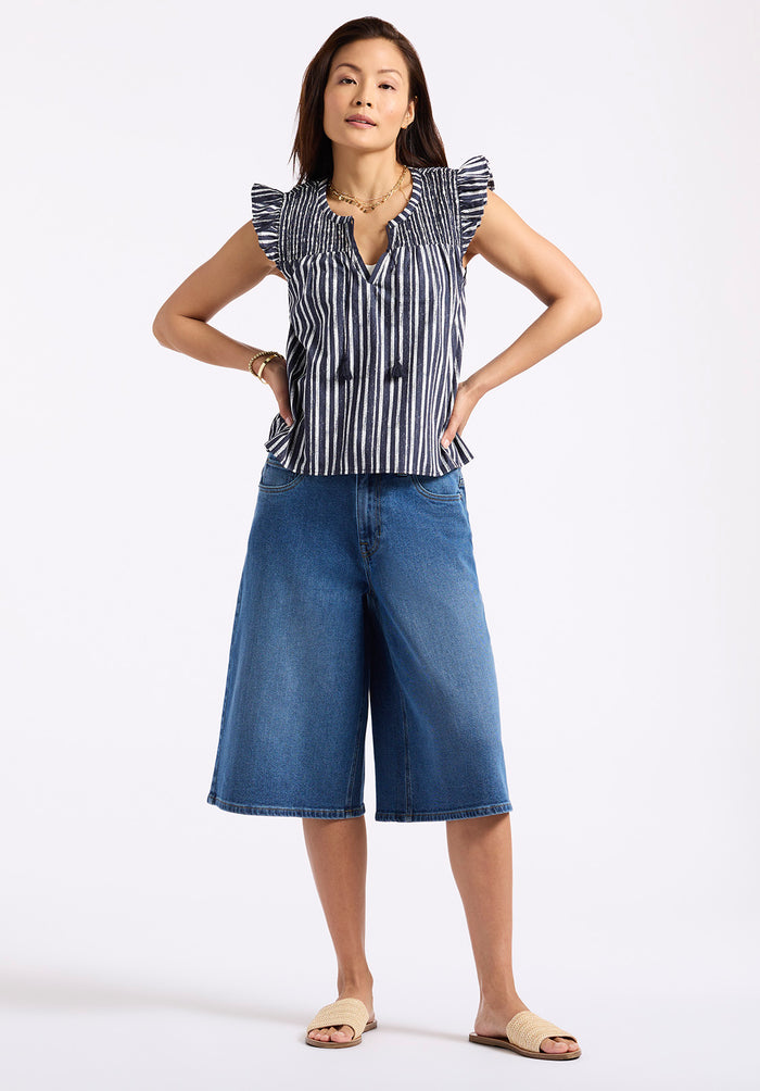 Buffalo Women Shirts Navy Woven Woven Short Sleeve Striped Pattern
