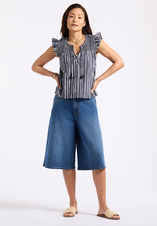 Buffalo Women Shirts Navy Woven Woven Short Sleeve Striped Pattern