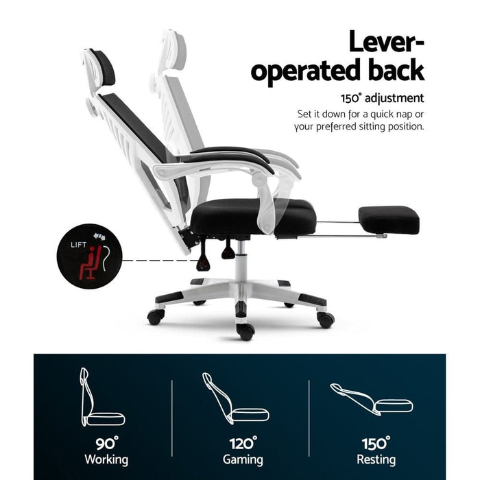 Artiss Mesh Office Chair Recliner Black White -Home Living Store - -