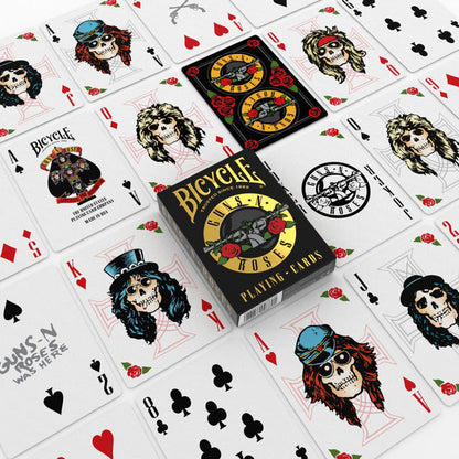 Bicycle Guns N' Roses playing cards with deck and cards displayed.
