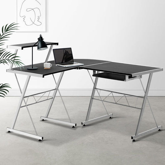 Corner Metal Pull Out Table Desk - Black -Home Living Store - -