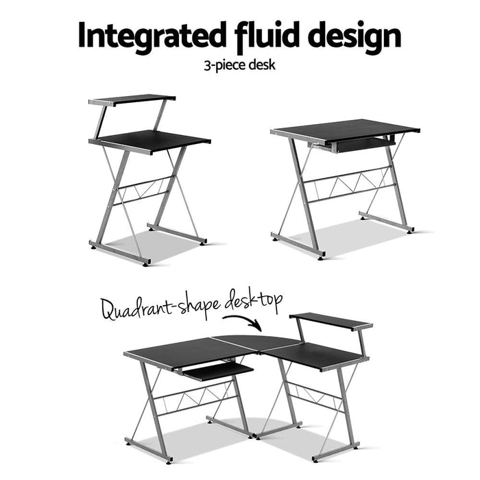 Corner Metal Pull Out Table Desk - Black -Home Living Store - -