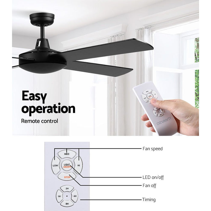 Devanti 52'' Ceiling Fan w/Remote - Black -Home Living Store - -