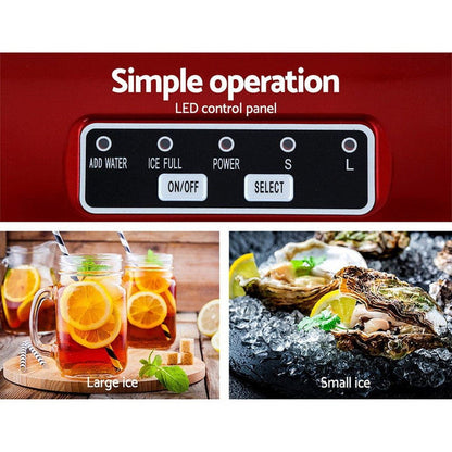 DEVANTi Portable Ice Cube Maker Machine 2L Home Bar Benchtop Easy Quick Red -Home Living Store - -