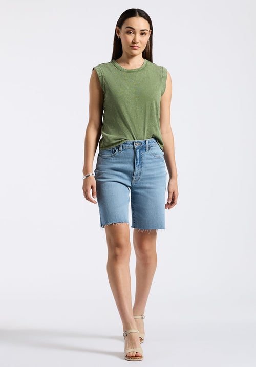 Buffalo Women Tops Green Knit Tanks Relaxed Fit Crew Neckline