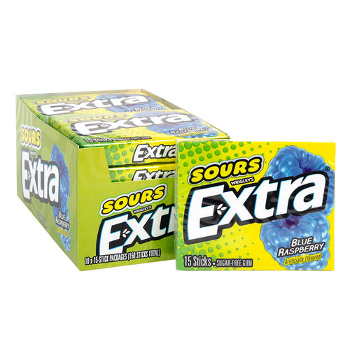 Extra Blue Raspberry Sours Gum - 10 Count