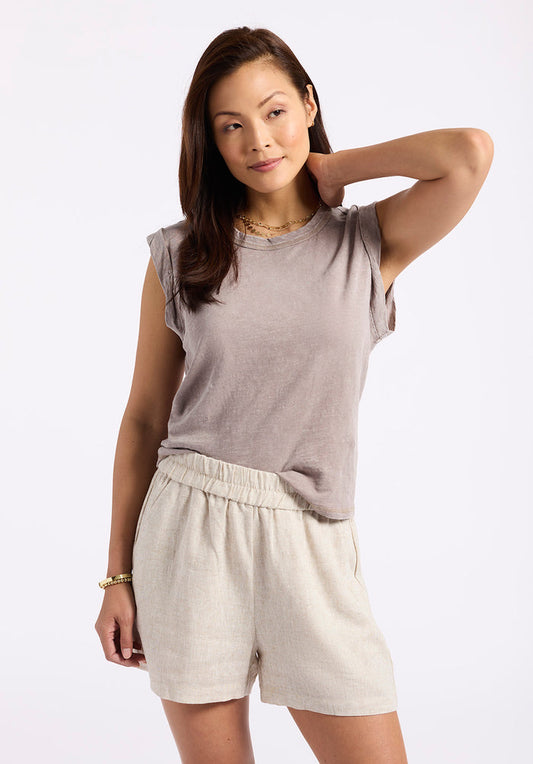 Buffalo Women Shorts Brown Woven Casual Shorts Linen-Blend Relaxed Fit