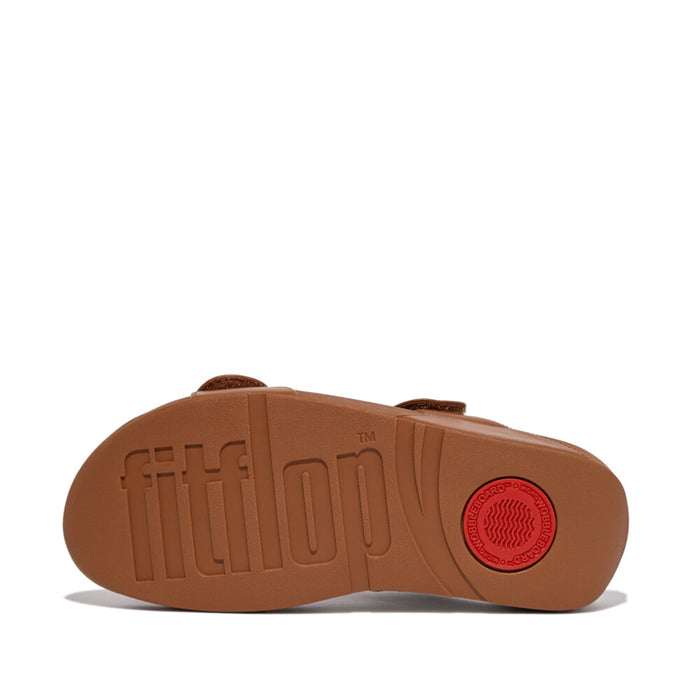 LULU adjustable leather slides with padded Microwobbleboard™ midsole, ergonomic arch support, and customizable touch straps for comfort.