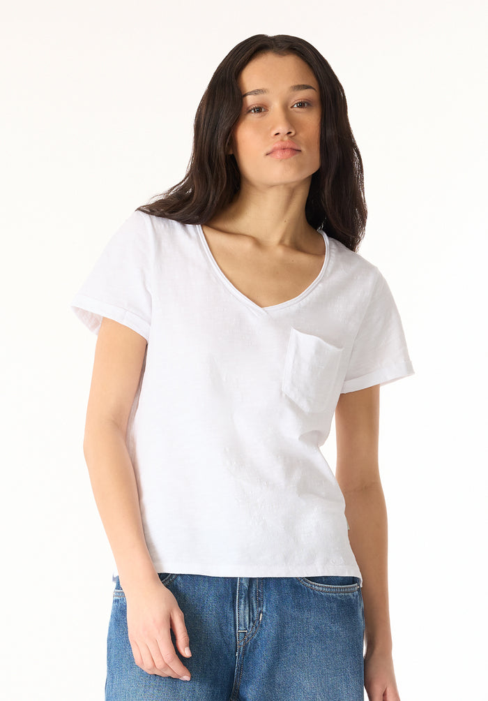 Buffalo Women T-Shirts White Knit Tees Short Sleeve