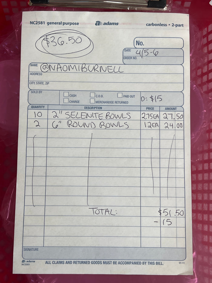 @naomiburnell Wholesale Live Sale Invoice