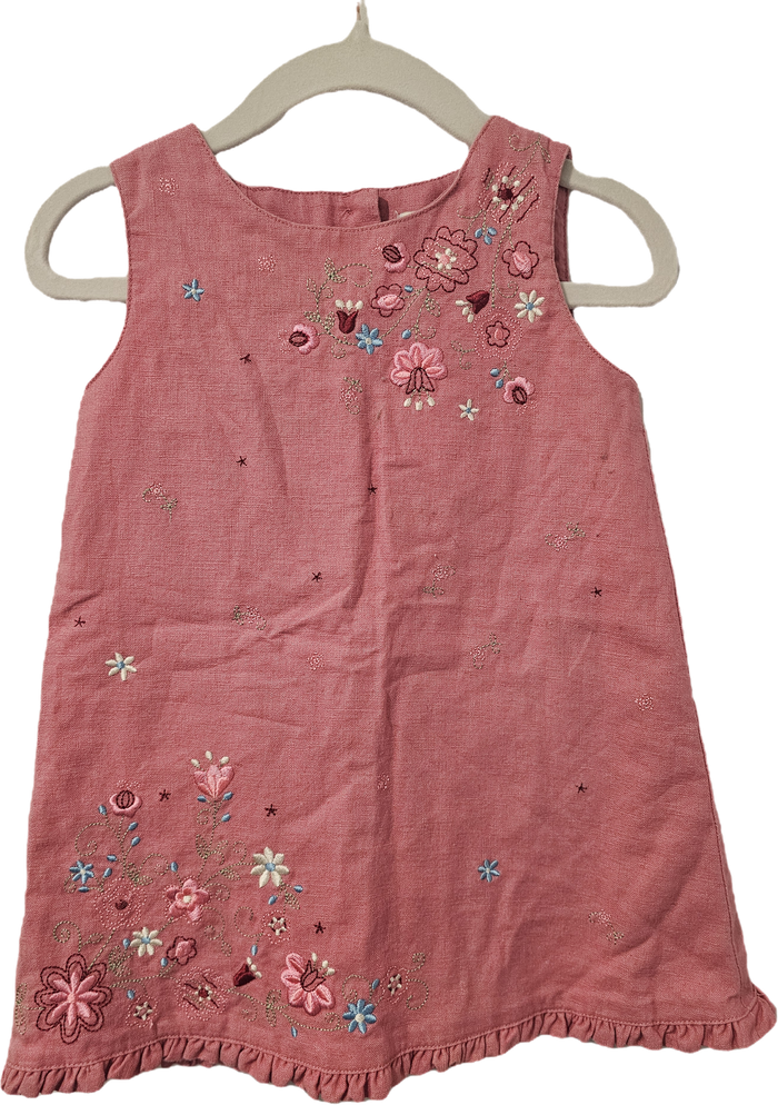 Pink Embroidered Linen Dress 12m