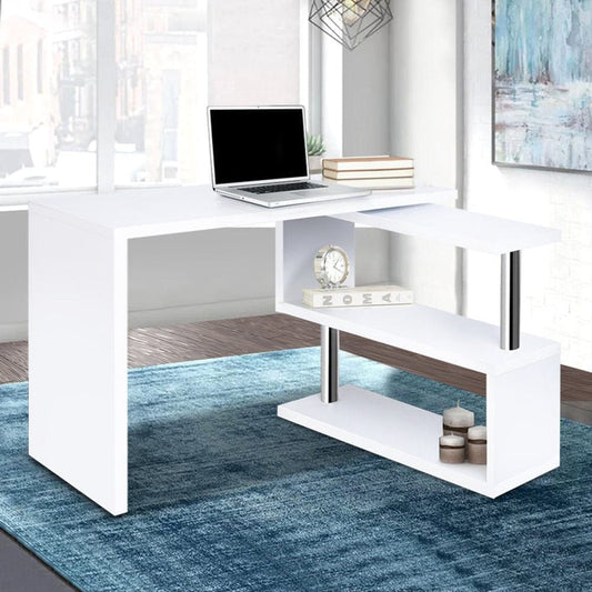 Rotary Corner Desk with Bookshelf - White -Home Living Store - -