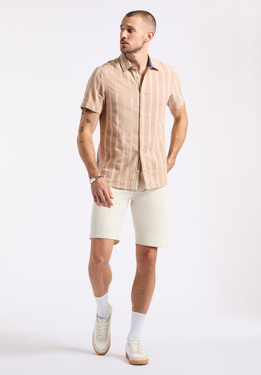 Buffalo Men Shirts Brown Woven Woven Short Sleeve Linen Blend Short-Sleeve