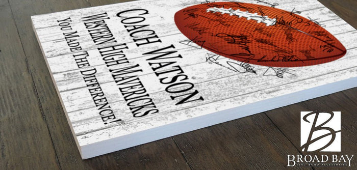 football coach gift plaque signable from the team