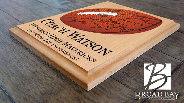 Football Coach Gift Plaque Signable by Team For Great Coaches - Broad Bay Personalized Gifts Shipped Fast