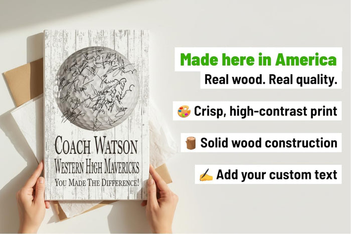 Signable Golf Coach Gift Plaque - Team Signed Custom Wood Award