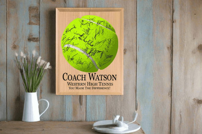 Tennis Coach Gift Plaque - PERSONALIZED & SIGNABLE For Team Coaches - Broad Bay Personalized Gifts Shipped Fast