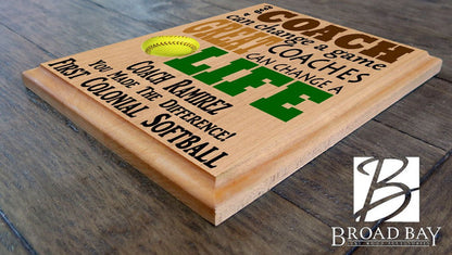 Softball Coach Plaque
