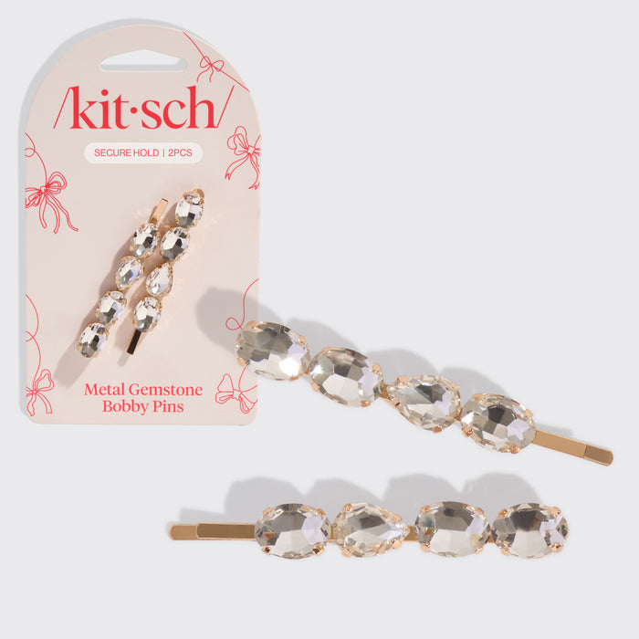 White Gemstone Bobby Pins